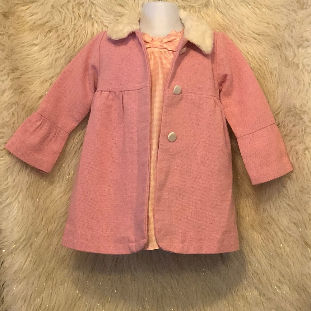 GIRLS HOLIDAY EDITION PINK/OFF WHITE PRINT DRESS